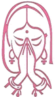 Line drawing of a woman offering a traditional welcome